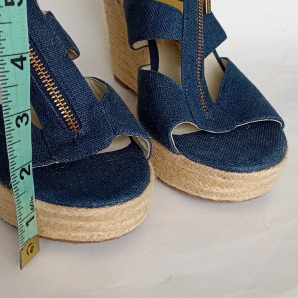 MICHAEL Michael Kors Blue Wedge Espadrille Sandals Gold Zipper Size 10M - Picture 3 of 17